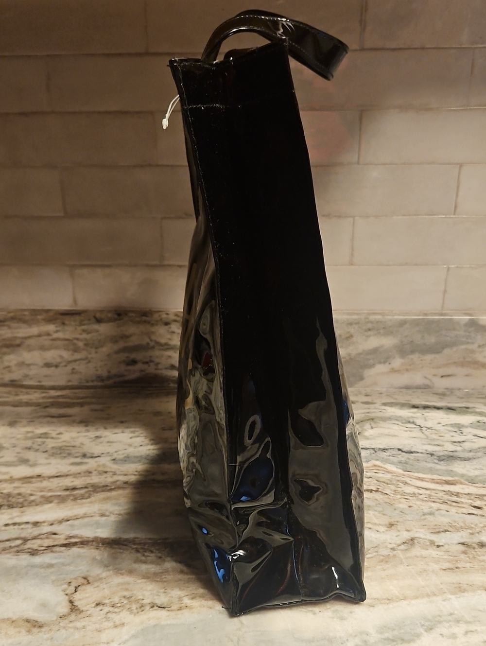 Harrods Black Plastic Tote - Vintage - Lined - Zip Pocket - Picture 5 of 11